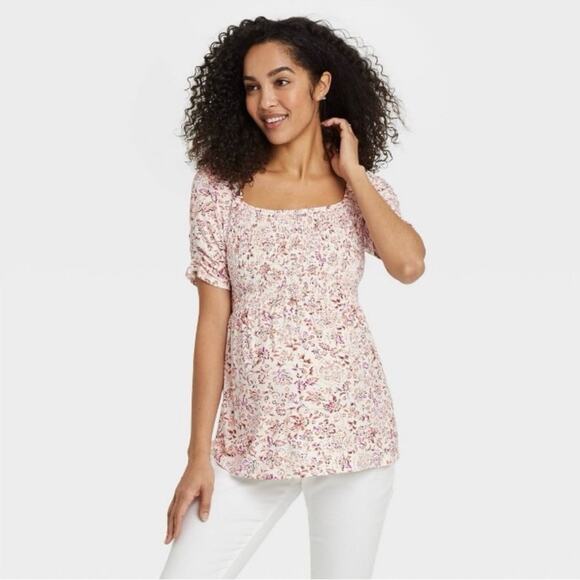 Isabel Maternity by Ingrid & Isabel Top Women's Size M Floral Smocked Pullover - Picture 1 of 9